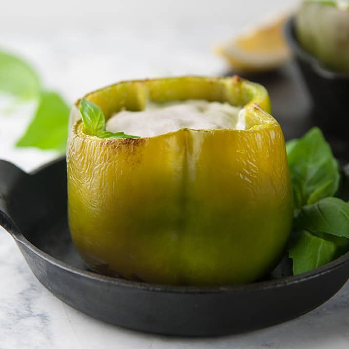pesto keto chicken stuffed peppers