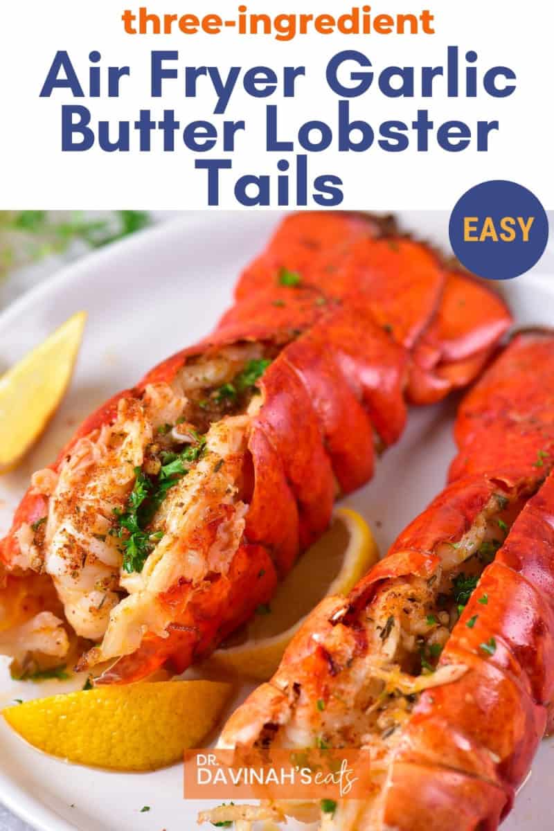 pinterest image for air fryer garlic butter lobster tails