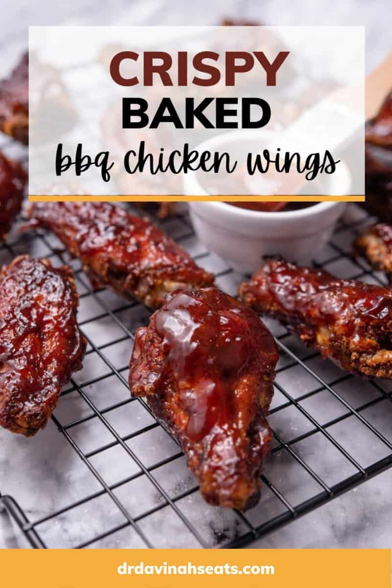 a poster with a picture of bbq chicken wings that says, "crispy baked bbq chicken wings"