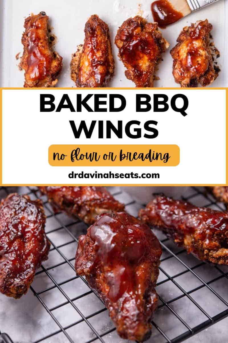 a poster with a picture of bbq chicken wings that says, "baked bbq wings"