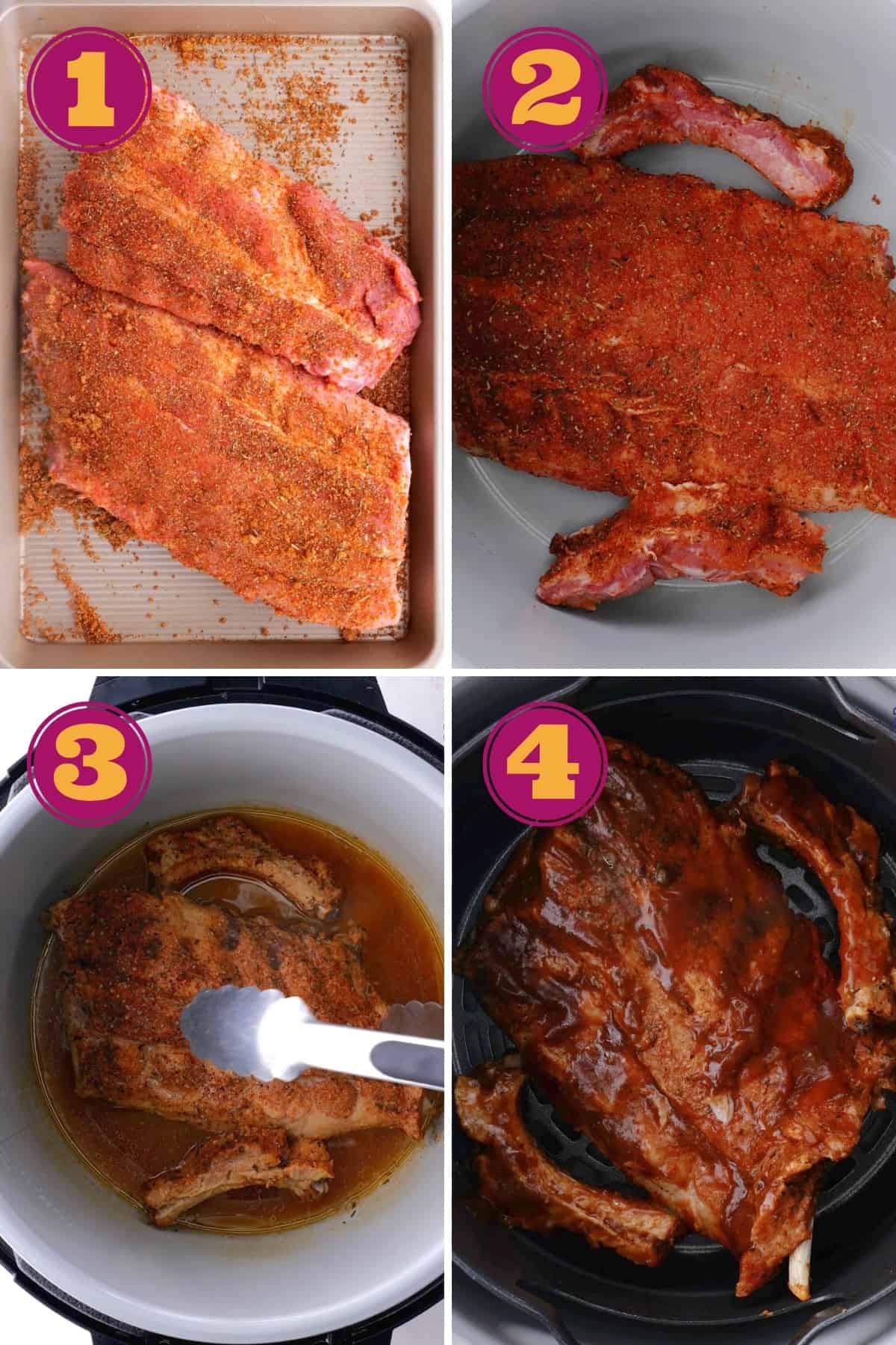 step by step instructions for how to make fall off the bone ribs in a pressure cooker and air fryer