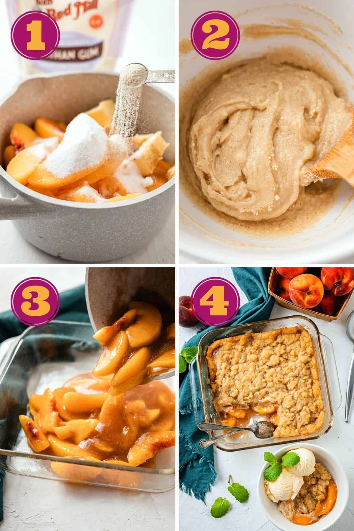 step-by-step instructions for how to make Keto Peach Cobbler with almond flour