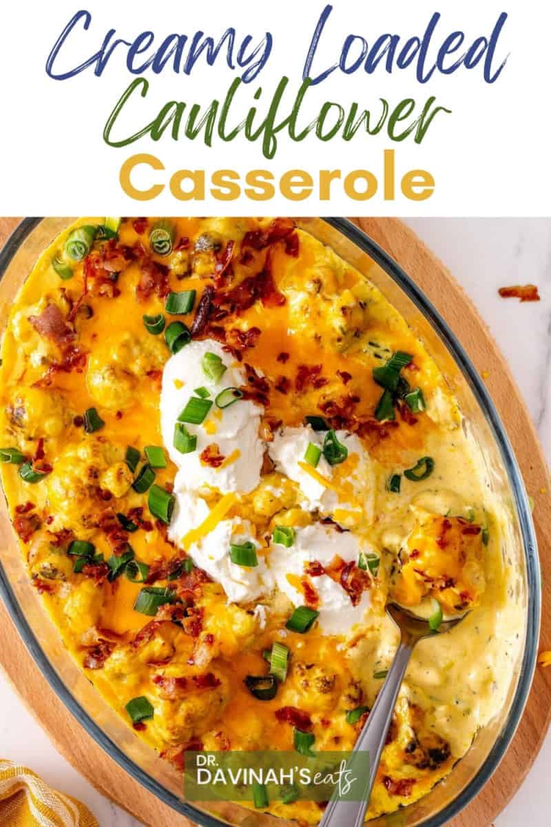 pinterest image for loaded cauliflower casserole