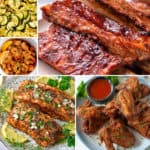 collage of air fryer recipes for beginners like air fryer ribs and air fryer zucchini