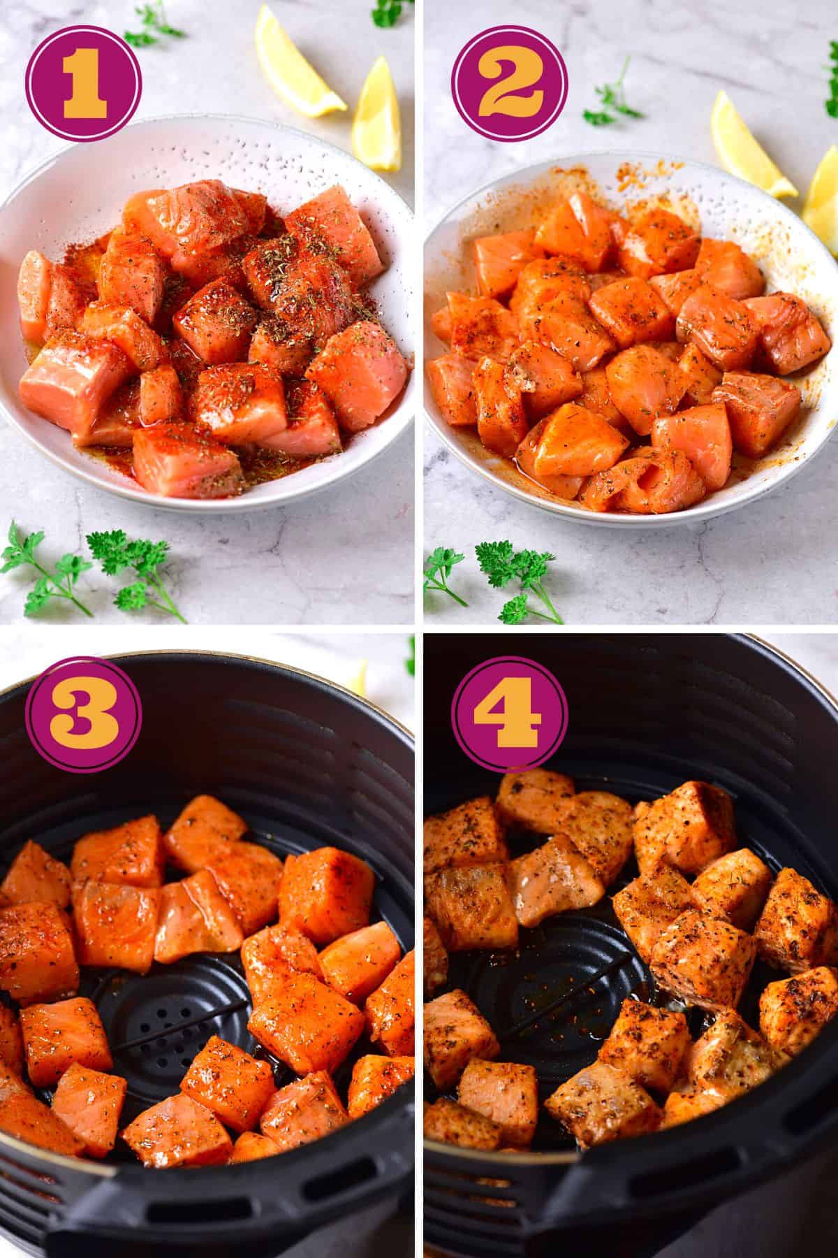 4 steps to cook salmon bites in an air fryer