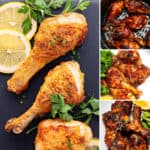 keto chicken leg recipes like crispy air fryer chicken drumsticks, keto bbq chicken legs, and dry rub chicken legs