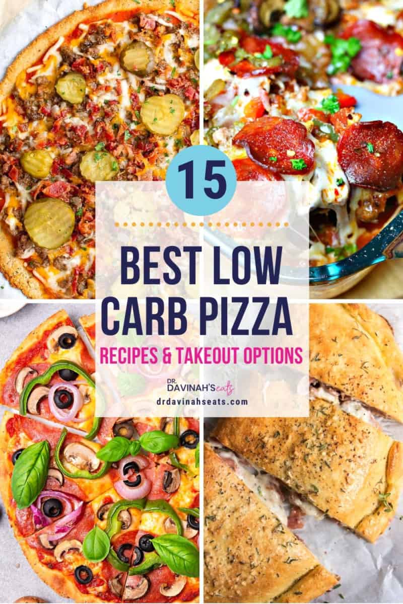 pinterest image for low carb pizza recipes and low carb pizza takeout options
