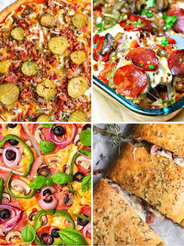 collage of low carb pizza recipes and low carb pizza takeout options