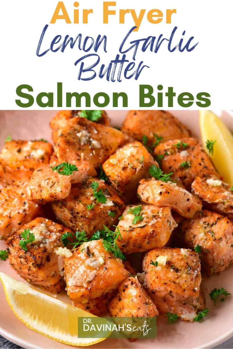 pinterest image for air fryer salmon bites