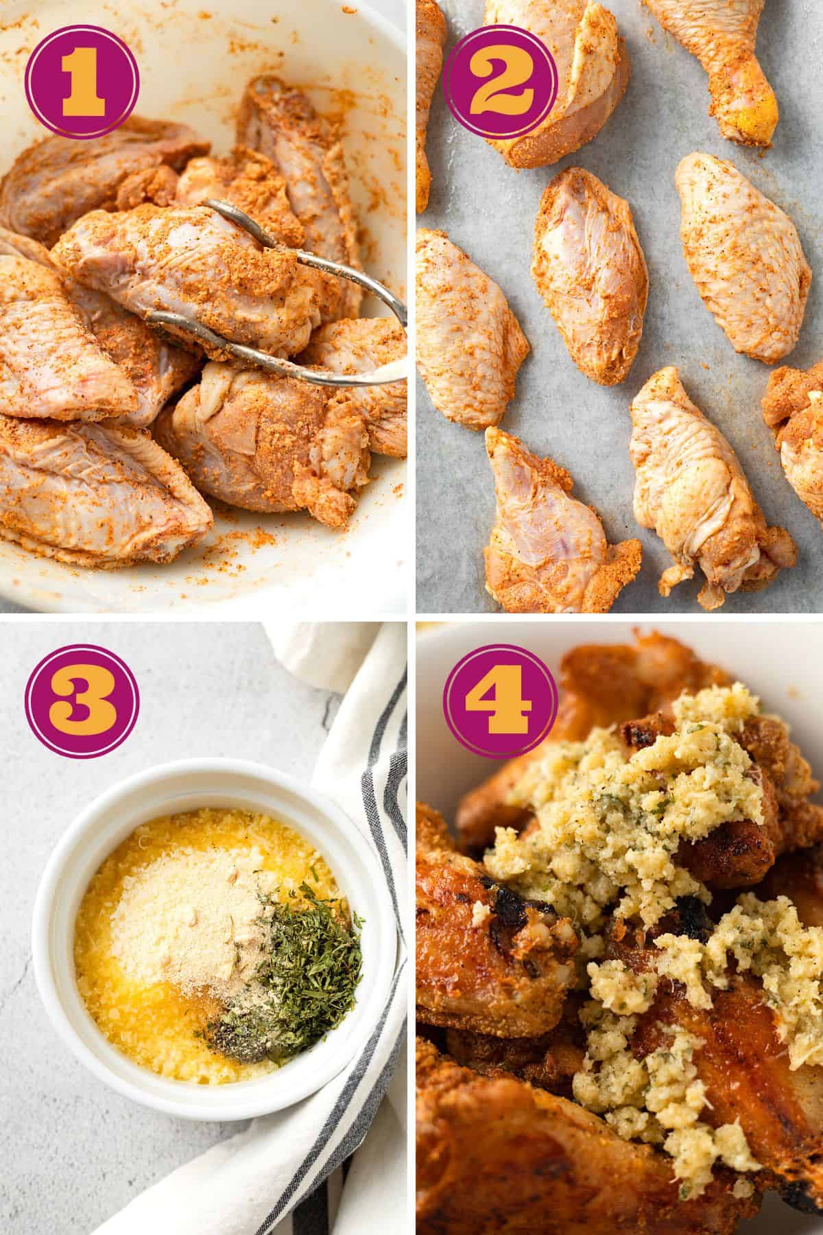 step-by-step instructions for how to make Garlic Parmesan chicken wings in the oven