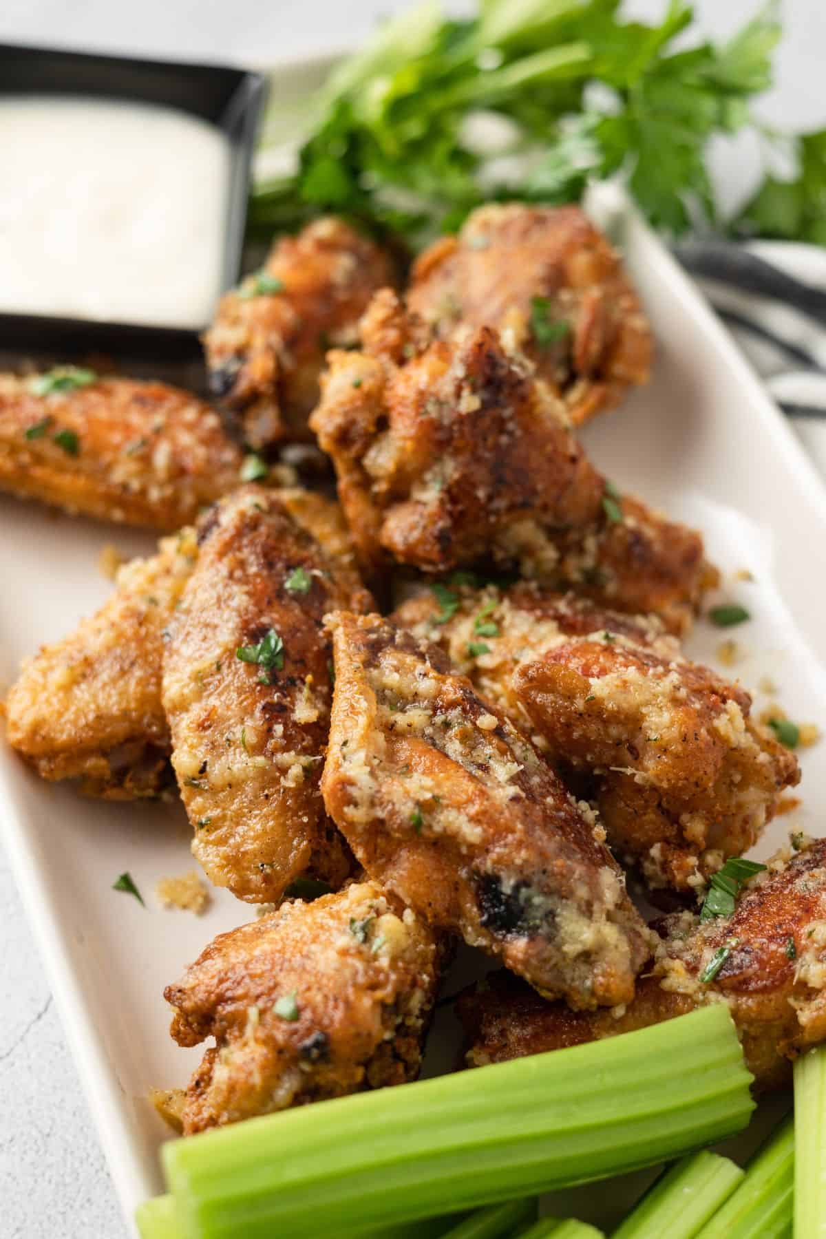 Oven Baked Garlic Parmesan Wings on a plate