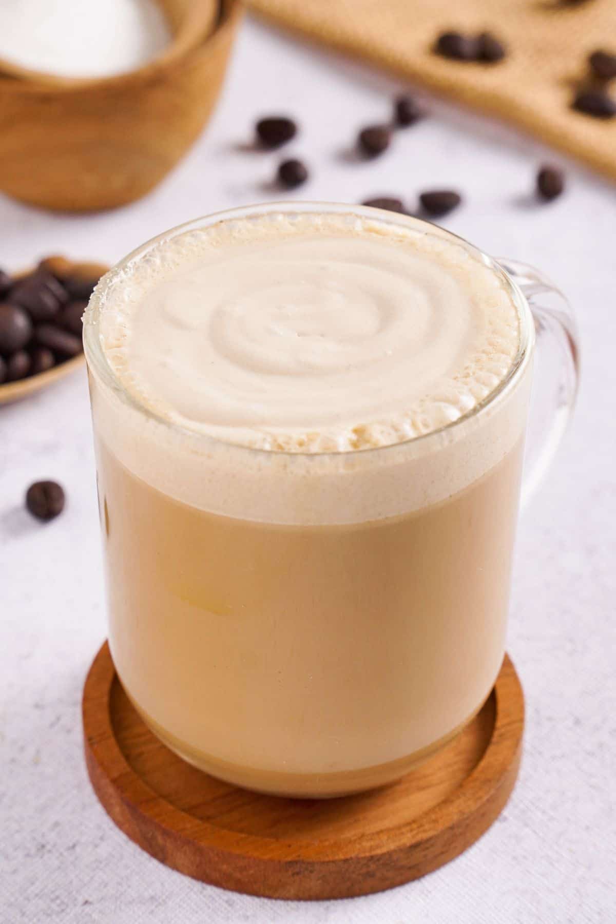 frothy Bulletproof Coffee on a clear mug