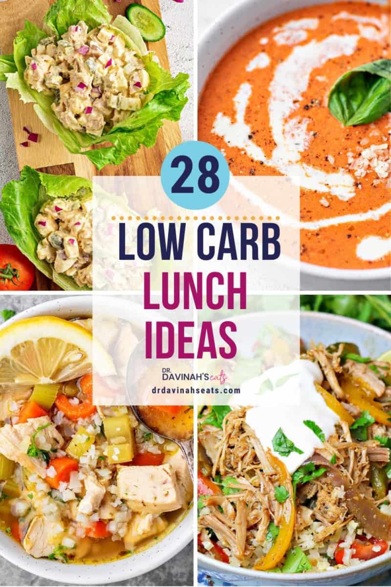 pinterest image for low carb lunch ideas like salad, wraps, bowls, and soups