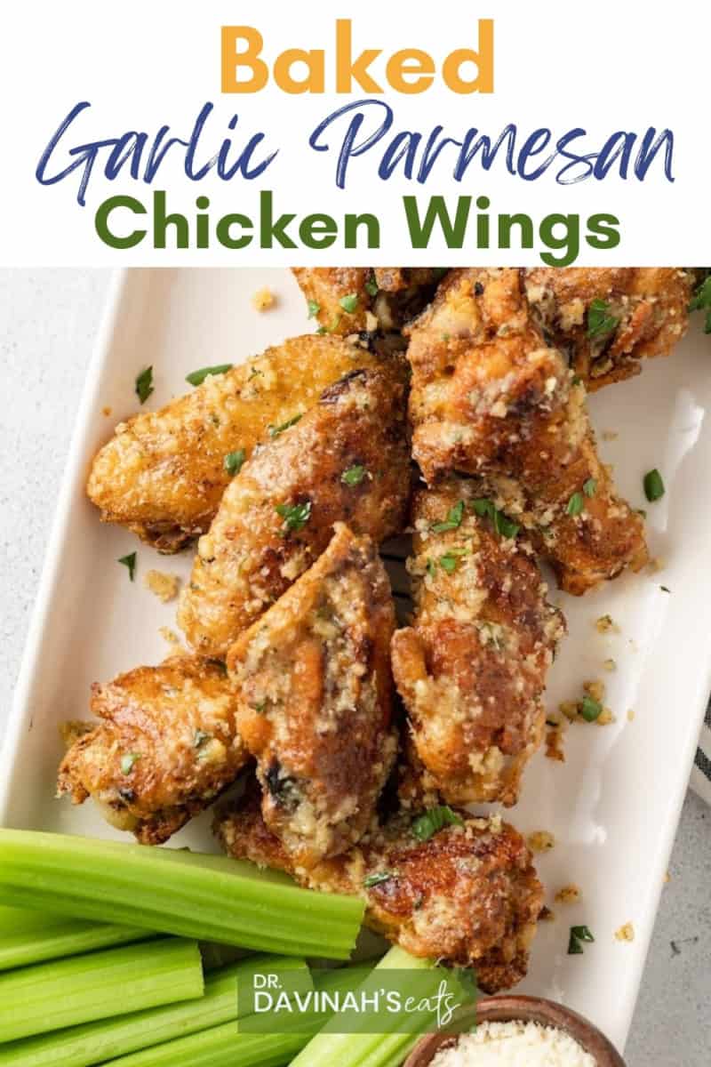 pinterest image for baked garlic parmesan chicken wings