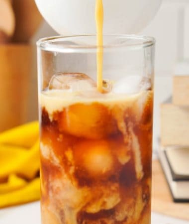 close up of pumpkin cold brew in a glass