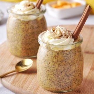 pumpkin pie chia seed pudding in glass jars