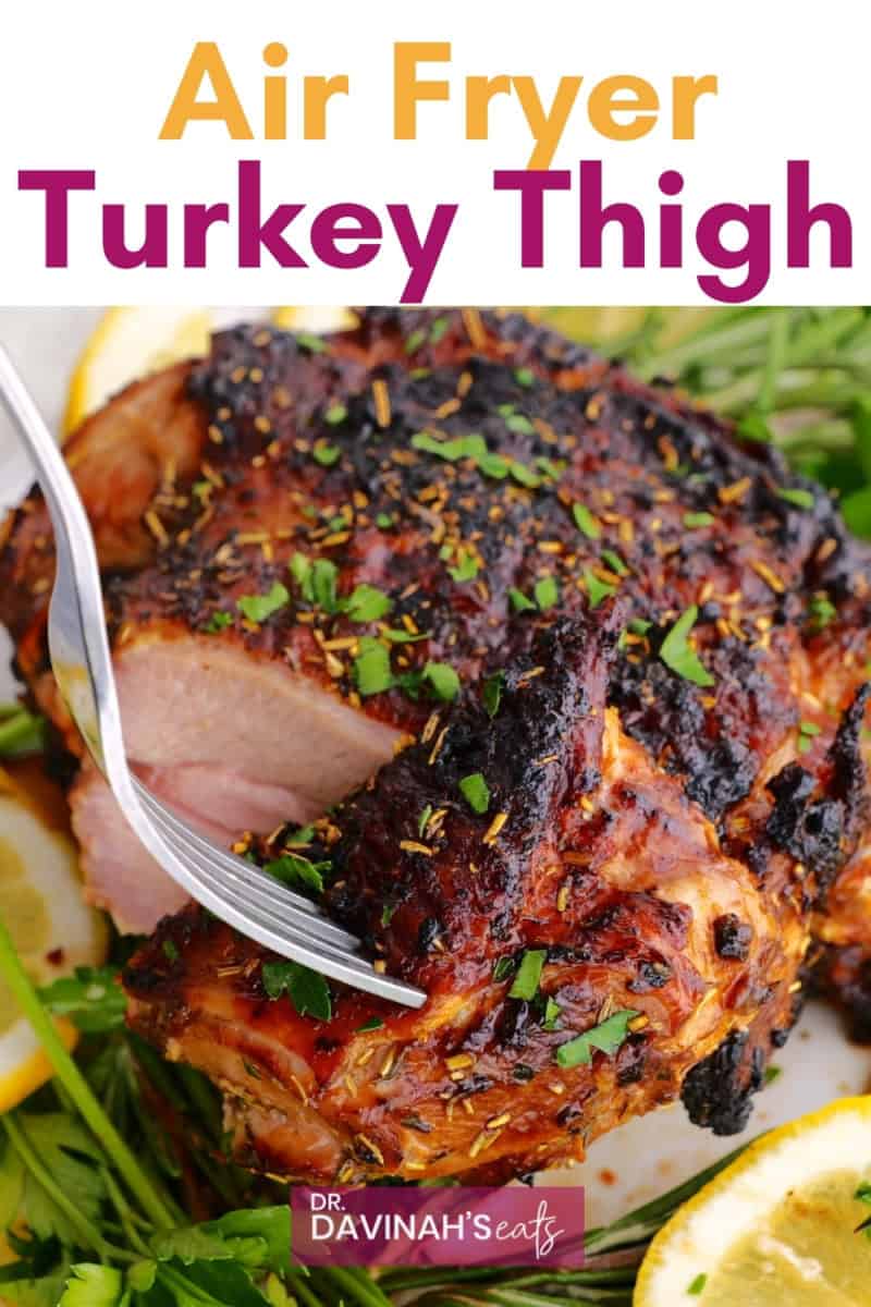 pinterest image for air fryer turkey thigh