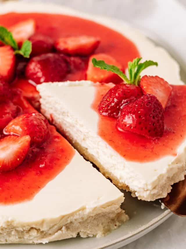 getting a slice of strawberry cheesecake