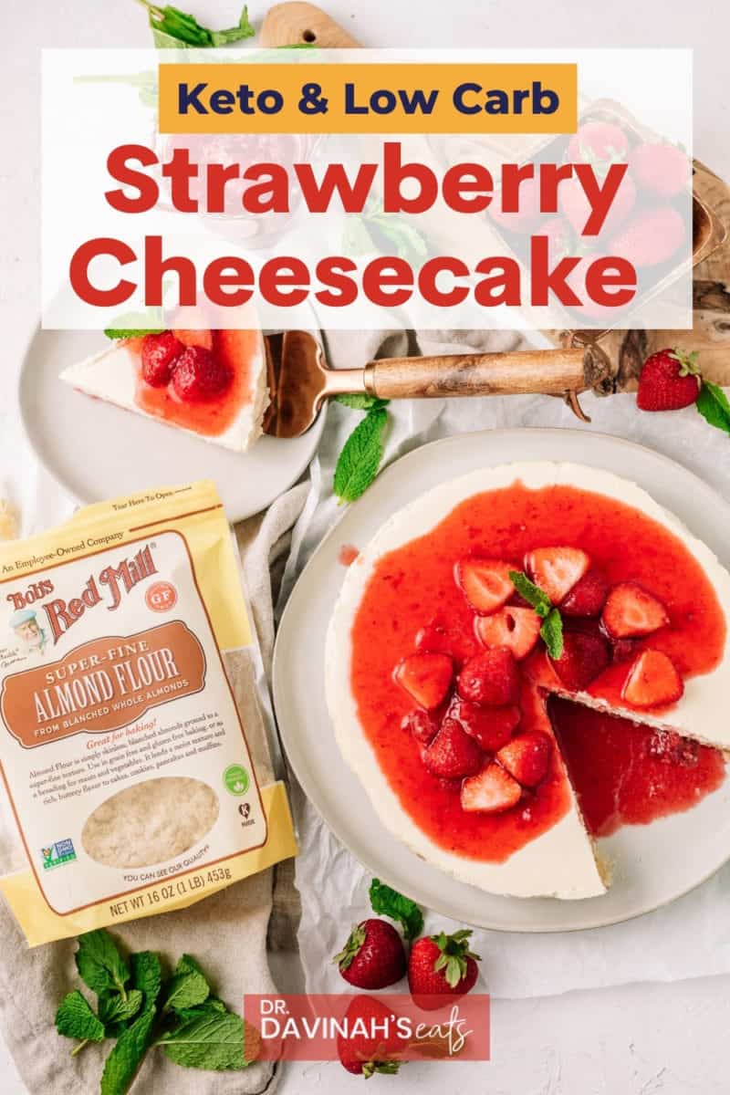 pinterest image for keto strawberry cheesecake with almond flour crust