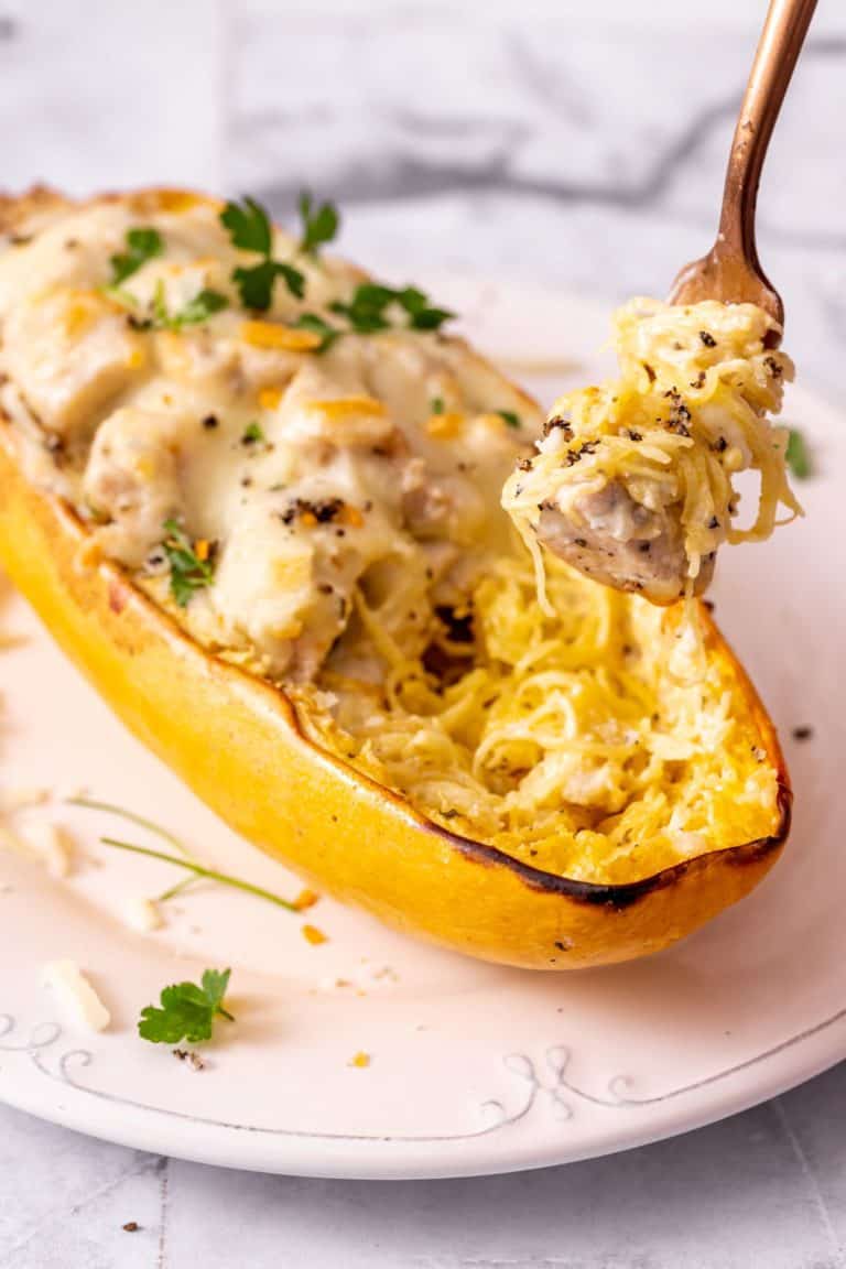 Chicken Alfredo Spaghetti Squash Dr. Davinah's Eats