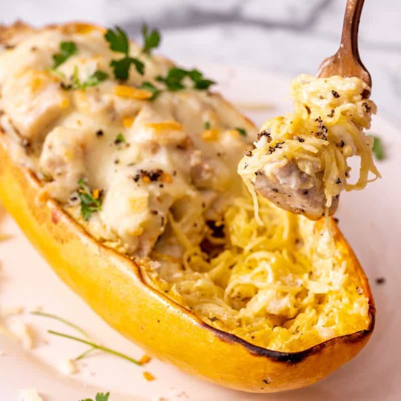 Chicken Alfredo Spaghetti Squash Dr. Davinah's Eats