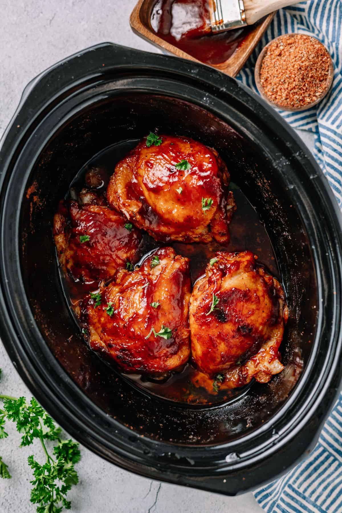 BBQ Chicken Thighs in a crockpot slow cooker