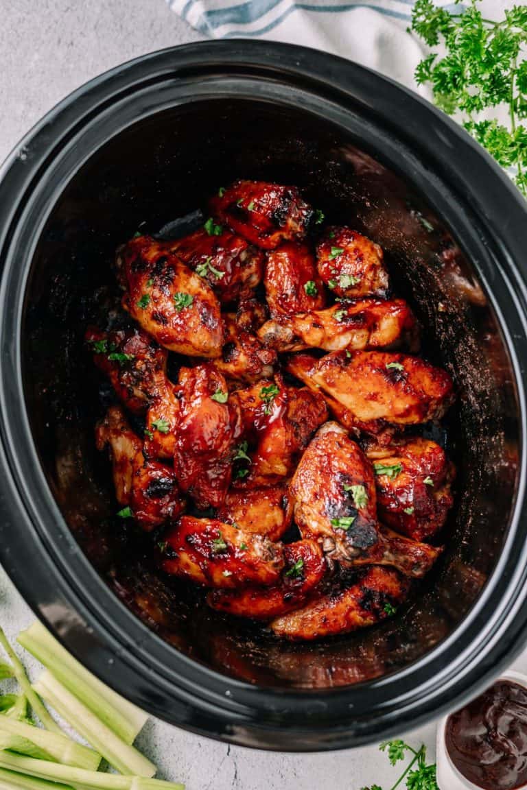 Crockpot BBQ Chicken Wings (3 Ingredients) - Dr. Davinah's Eats
