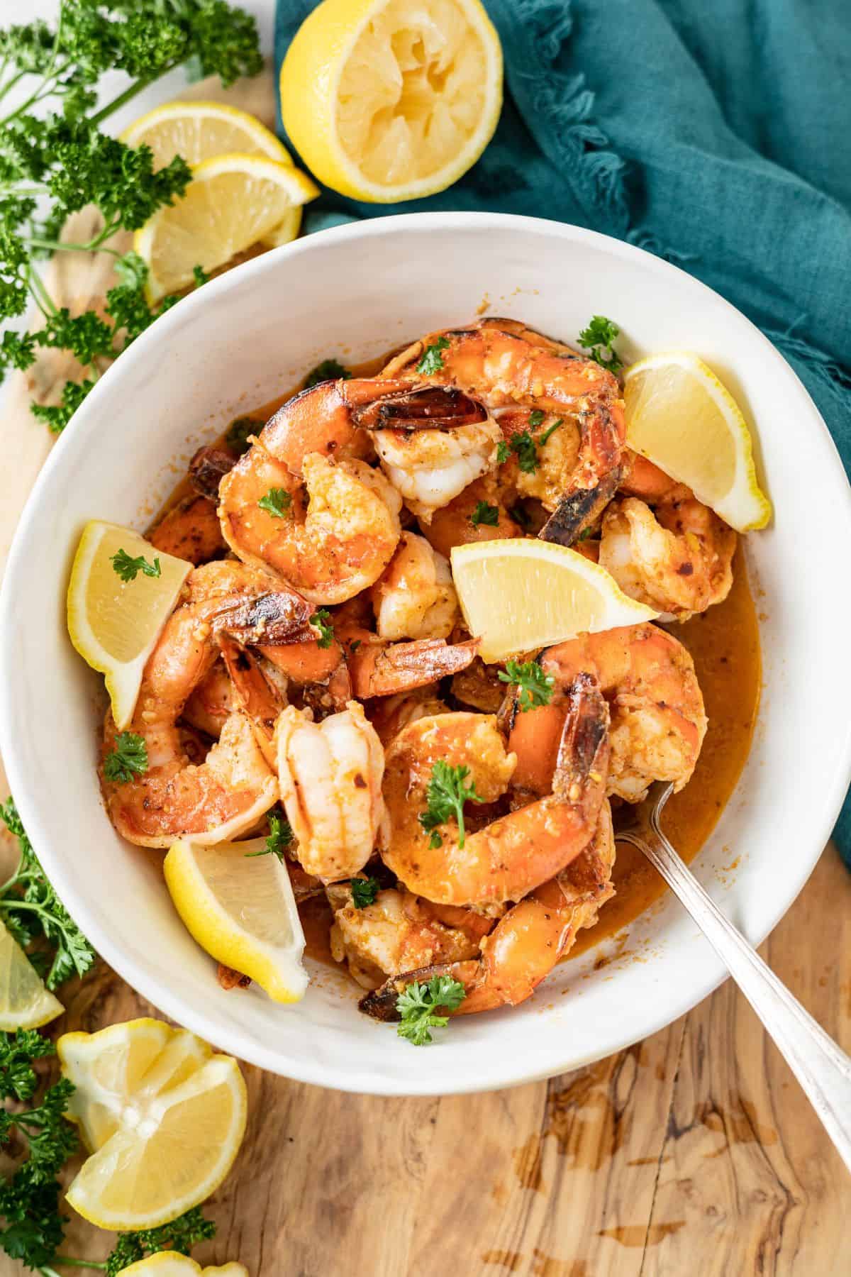 delicious old bay shrimp on a large bowl