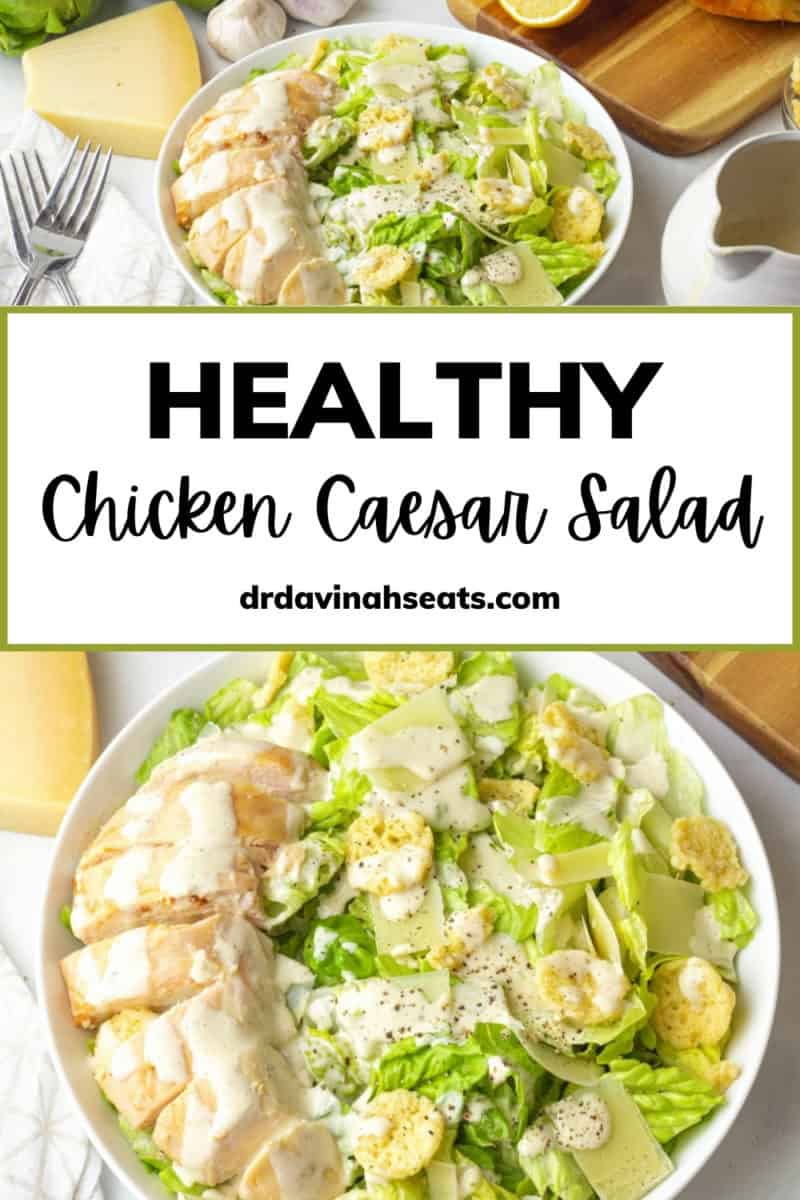 pinterest image for healthy Caesar salad recipe with chicken