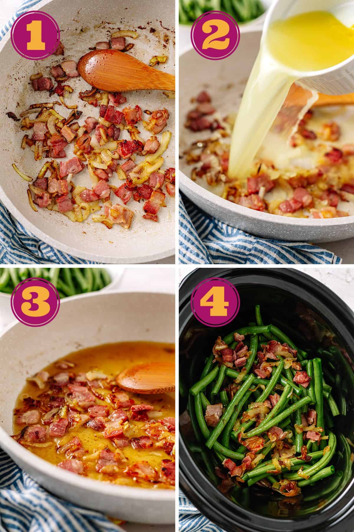 step-by-step instructions for how to make Fresh Green in a Crockpot with bacon bits