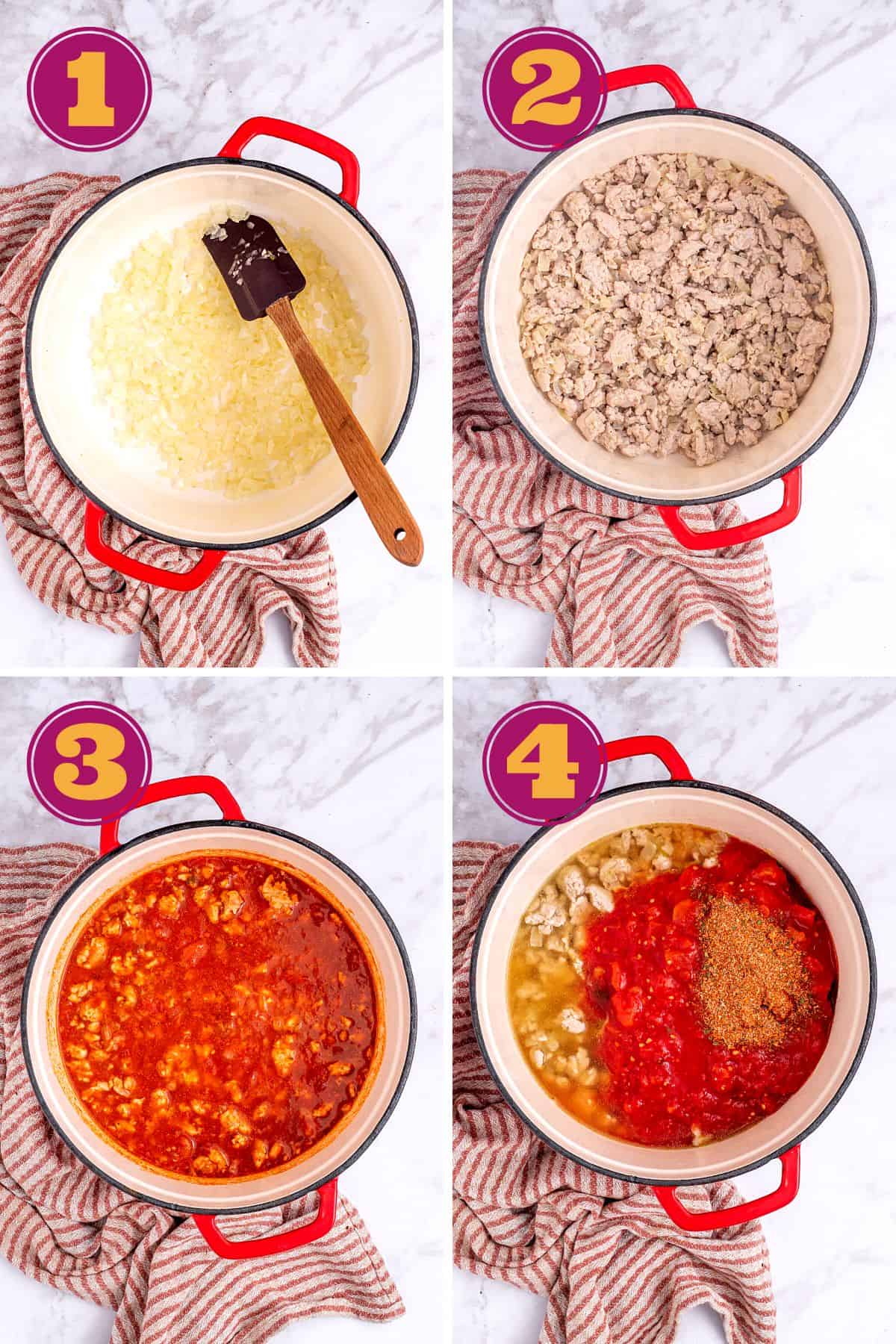 step-by-step instructions for how to make Ground Turkey keto Taco Soup