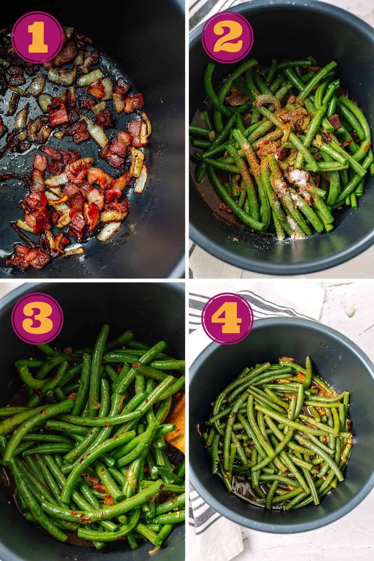 step by step instructions for how to make Green Beans in the Instant Pot or Ninja Foodi