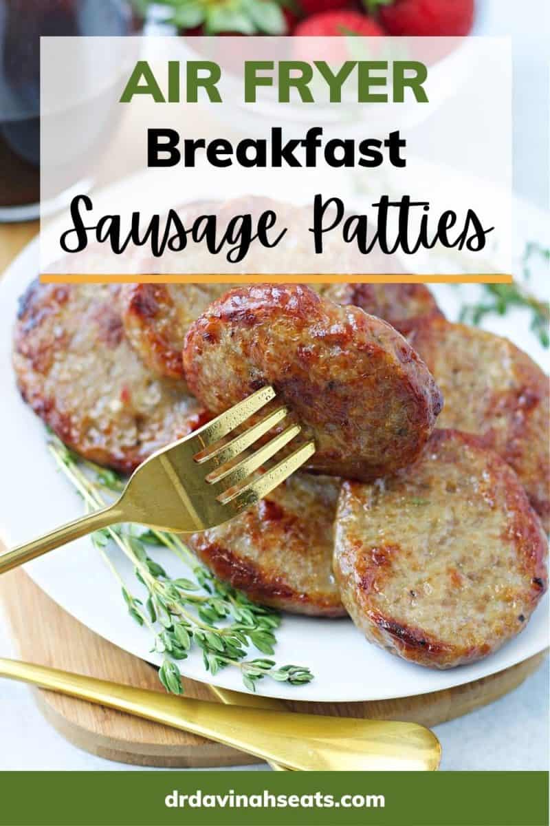 pinterest image for air fryer breakfast sausage patties