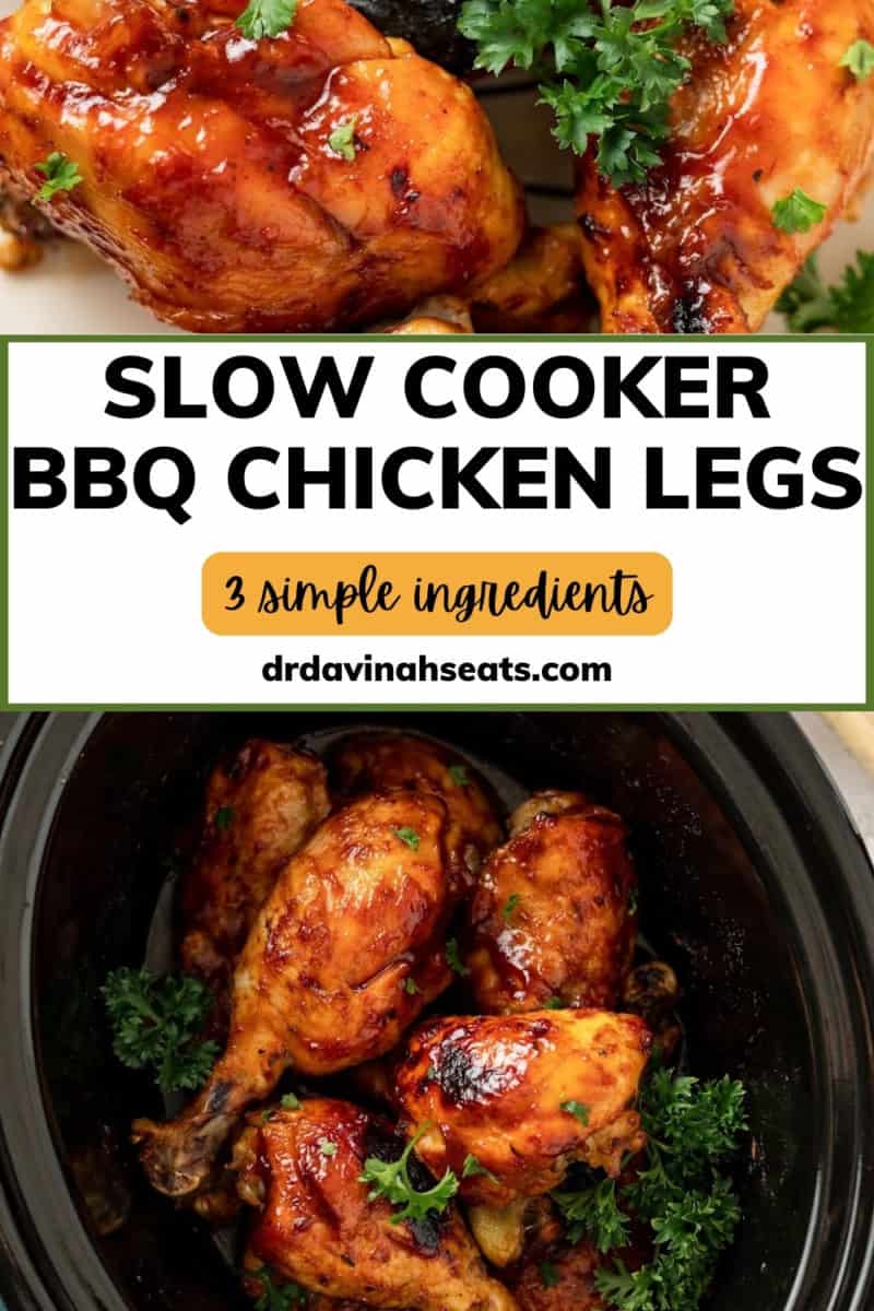 pinterest image for slow cooker bbq chicken legs