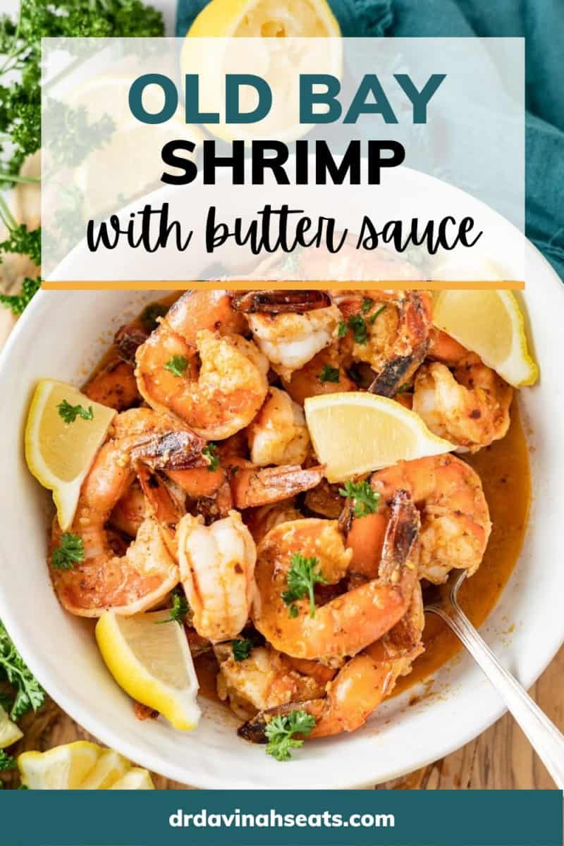 pinterest image for old bay shrimp with garlic butter sauce