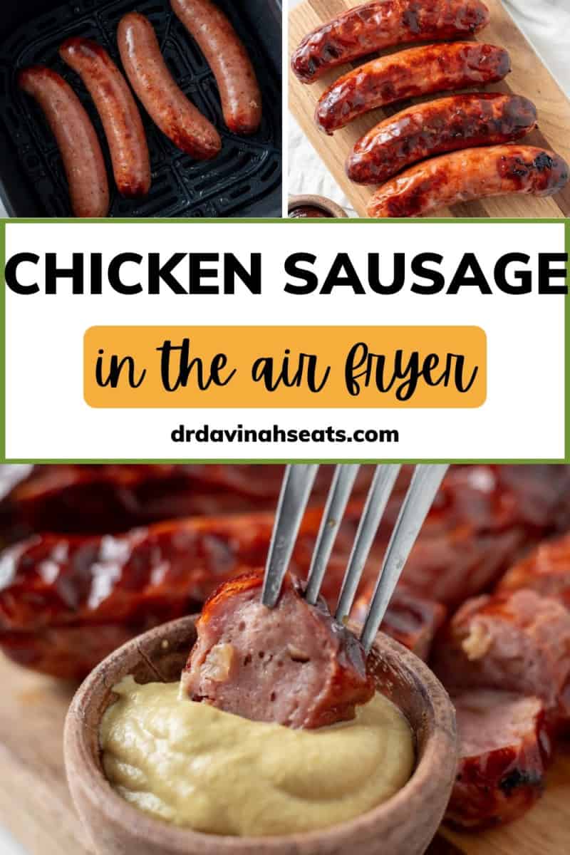 pinterest image for cooking chicken sausages in the air fryer