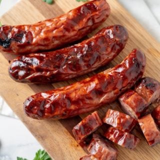 air fried chicken sausage on a cutting board