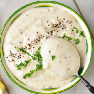 lemon garlic aioli recipe with mayo in a bowl
