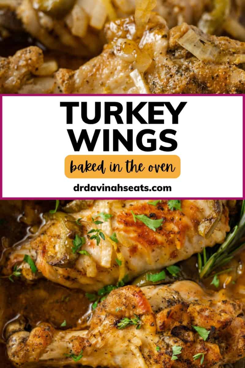 A poster with two pictures of cooked turkey wings, with a banner that says "Turkey Wings Baked in the Oven"