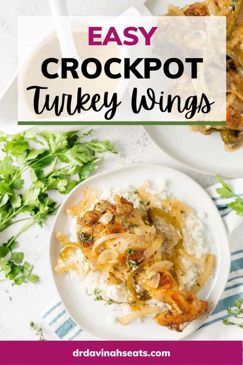 A poster with a picture of a plate with a turkey wing, and a banner that says, "Crockpot Turkey Wings"