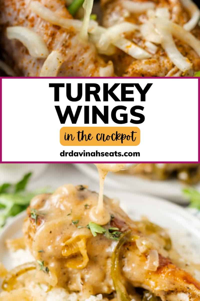 A poster with two pictures of turkey wings, and a banner that says, "Turkey Wings in the Crockpot"
