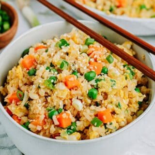 keto fried rice close-up view in a bowl