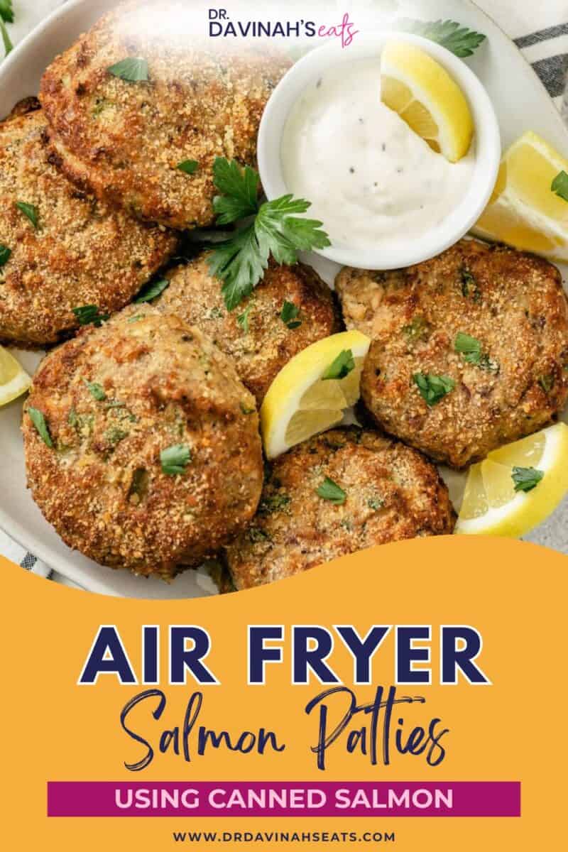 air fryer salmon patties using canned salmon on a serving plate