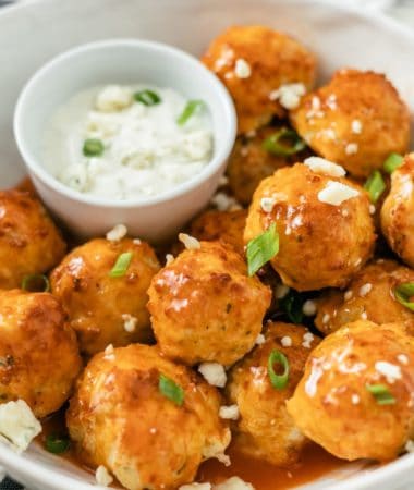 Bowl of Keto Buffalo Chicken Meatballs – Low-carb and delicious