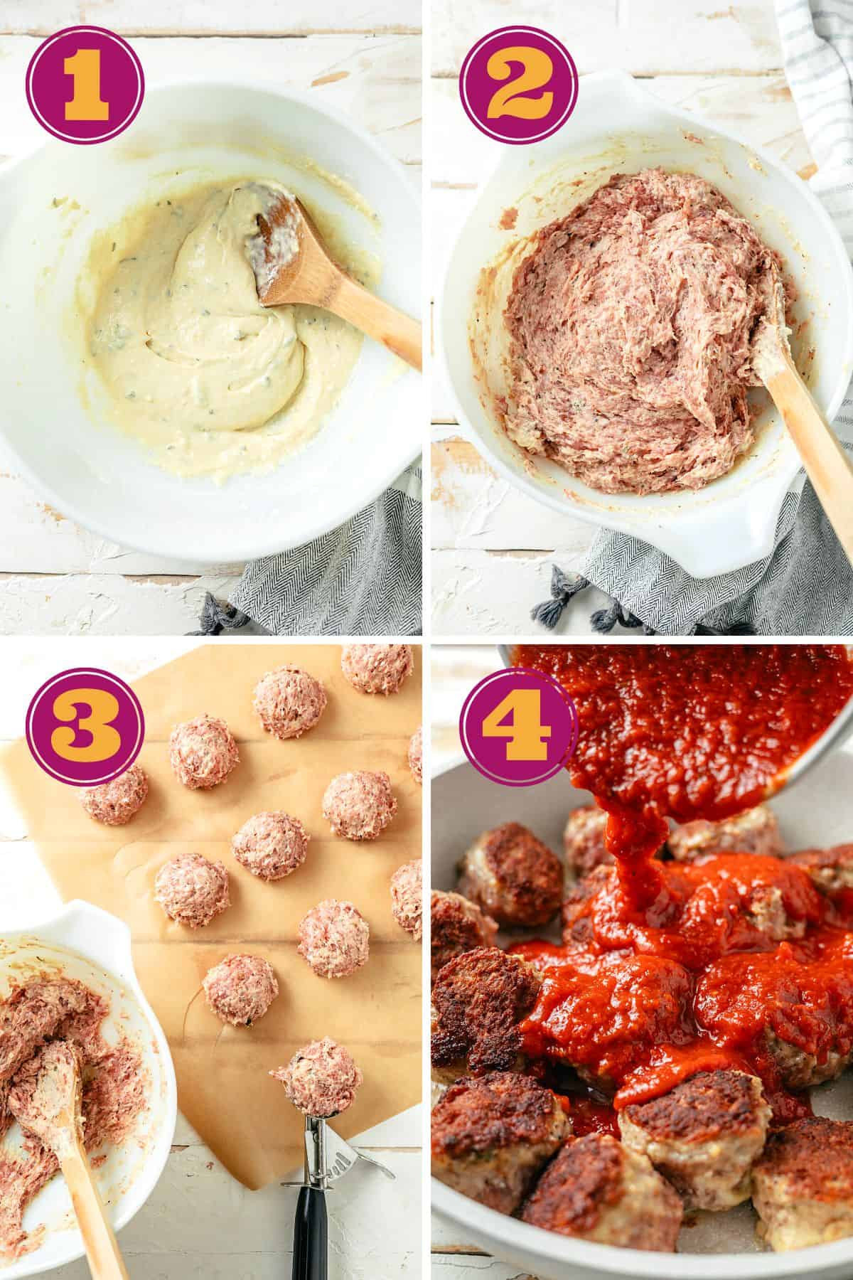 how to make keto meatballs without breadcrumbs and with Italian sausage meat in four photos