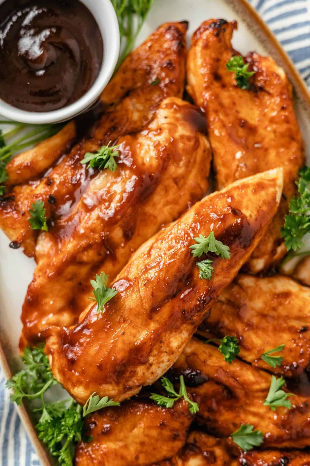 flavorful air fryer bbq chicken tenders with bbq dipping sauce