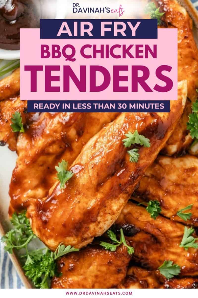 air fryer bbq chicken tenders topped with fresh parsley