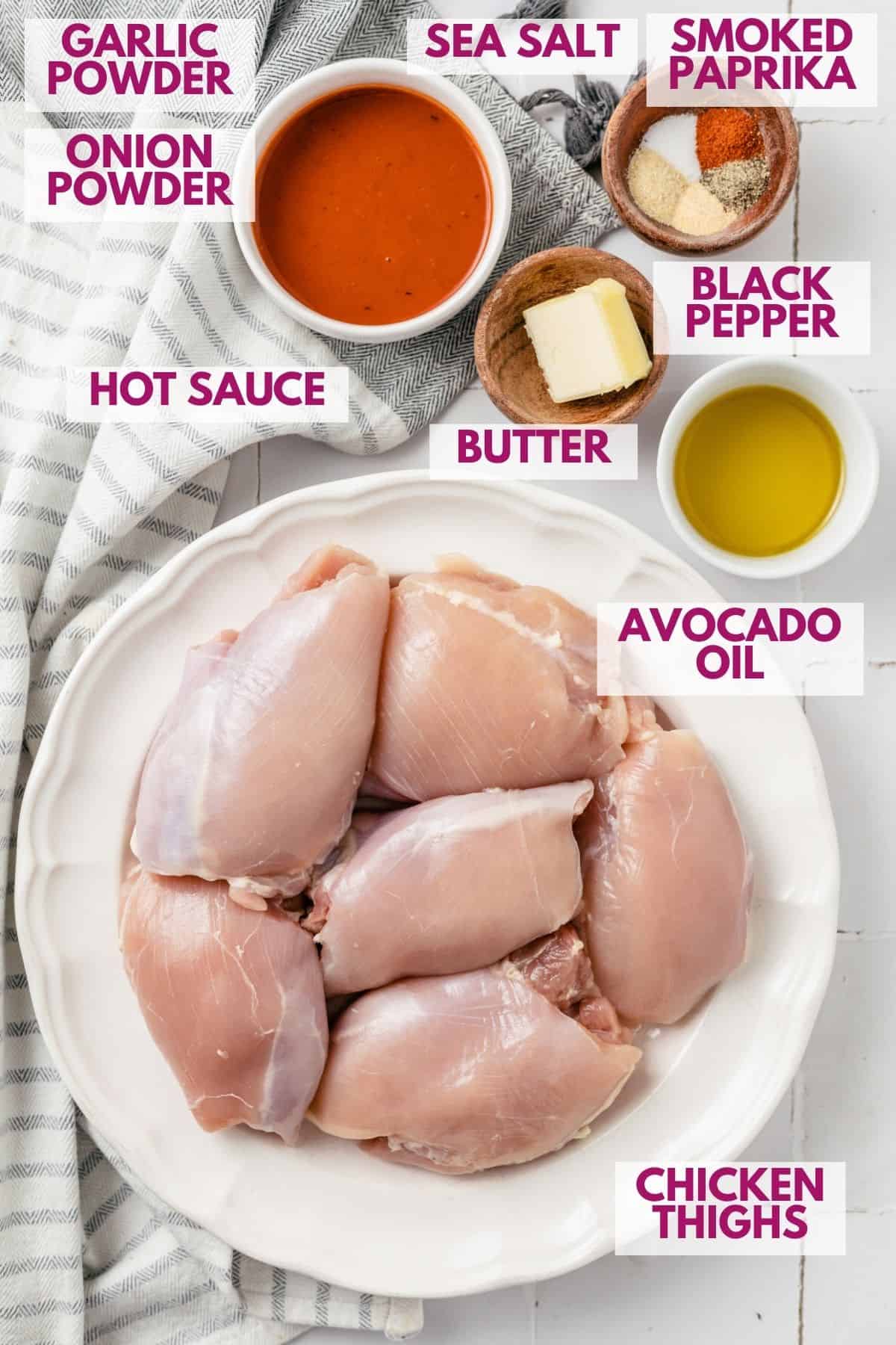 ingredients to make air fryer buffalo chicken thighs
