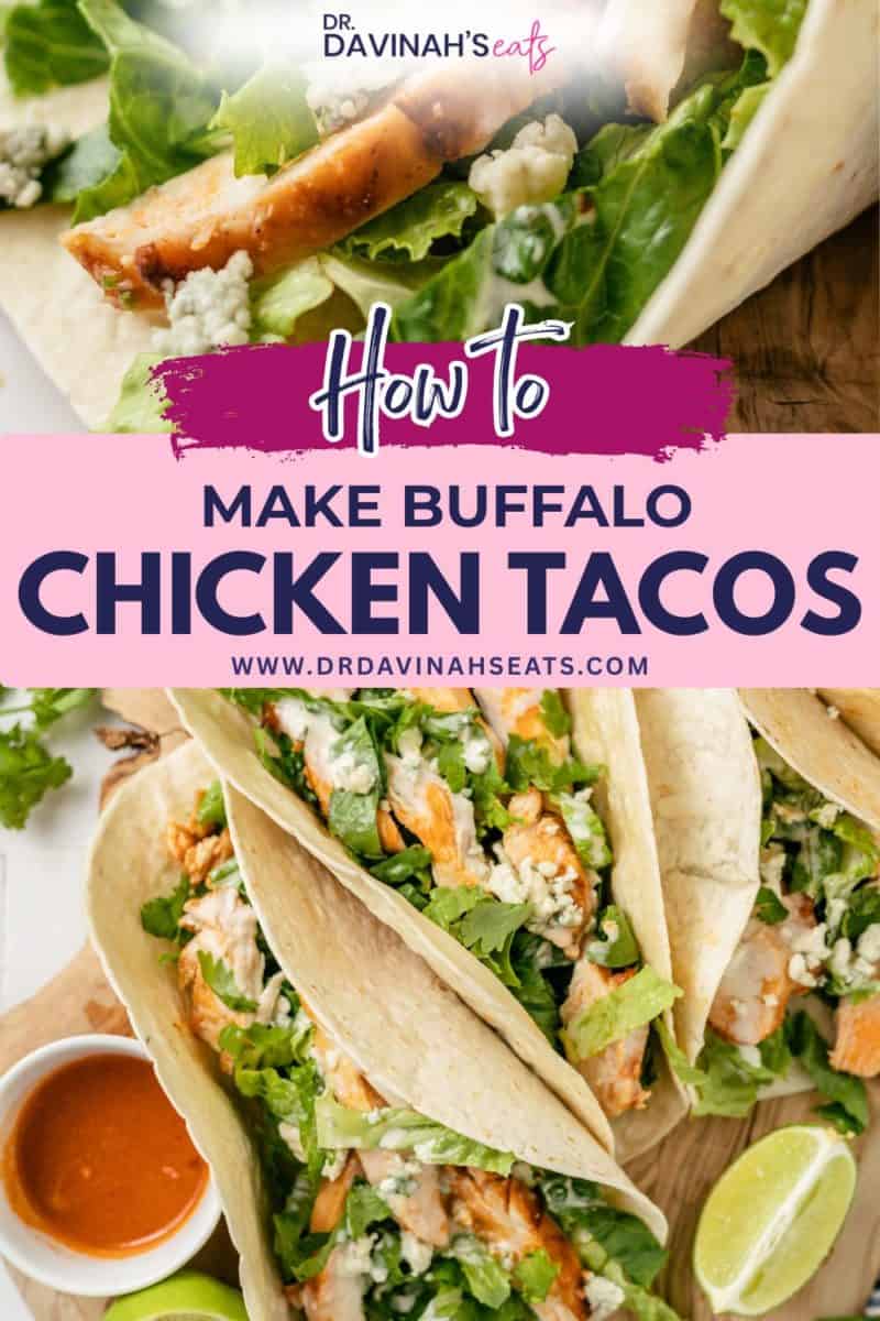 buffalo chicken tacos served with hot sauce and blue cheese dressing