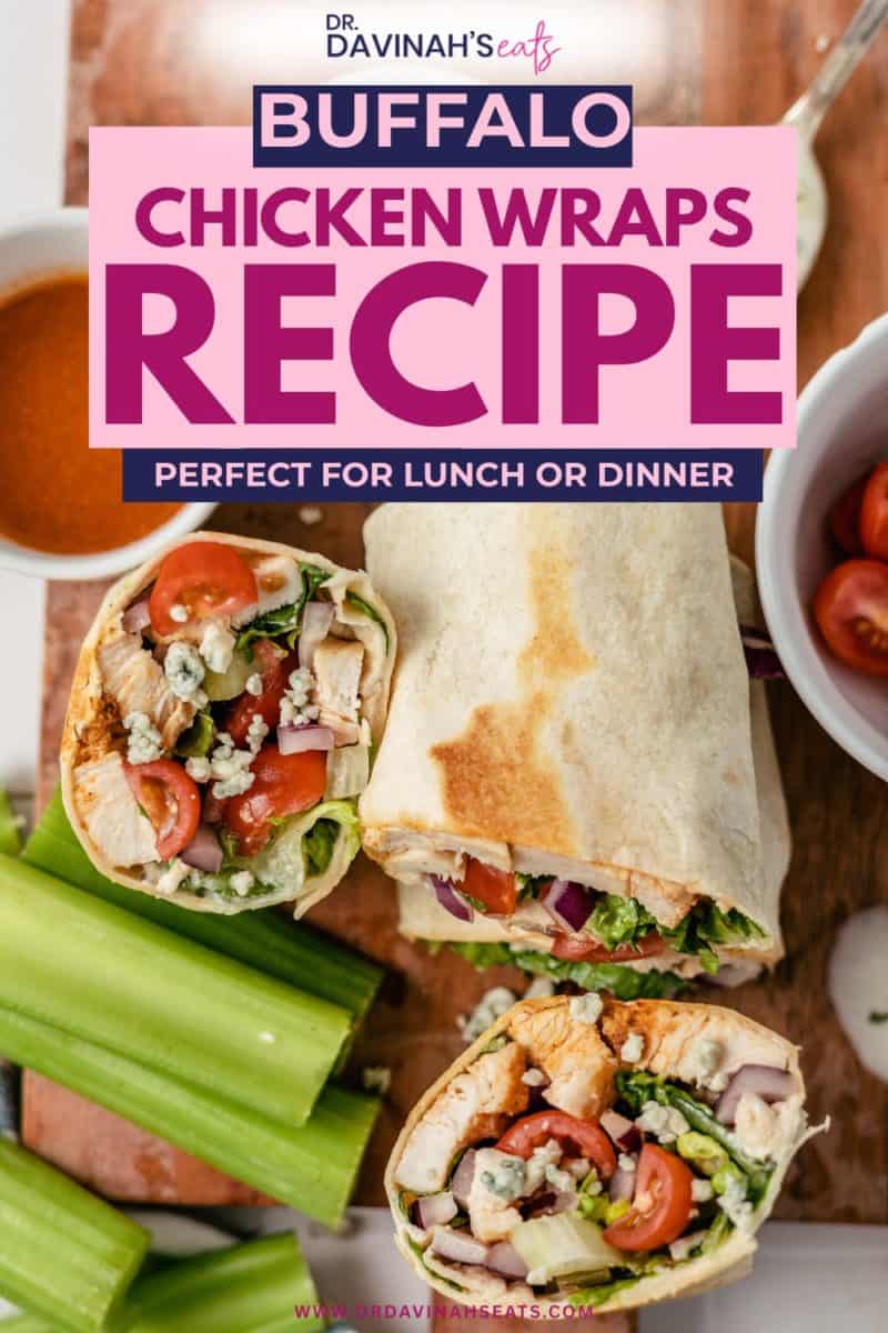 buffalo chicken wraps with crunchy celery sticks and extra blue cheese on the side